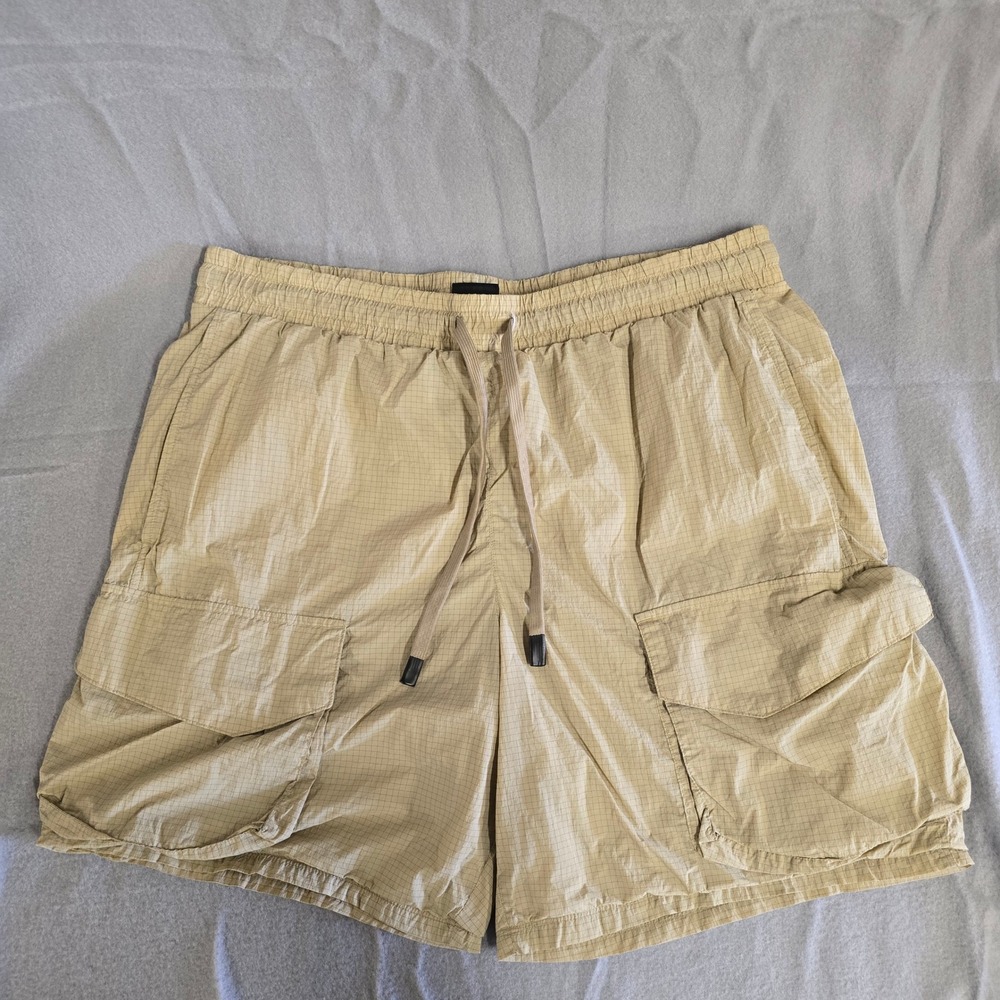 Athletic Works Mens Cargo Swim Trunks Tan Grid Ripstop Board Shorts Large 36-38